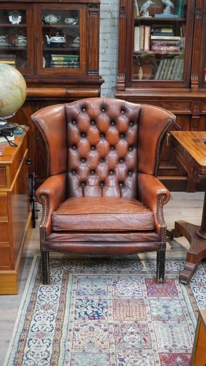Vintage Leather Ladies Wingback Chair - Image 2