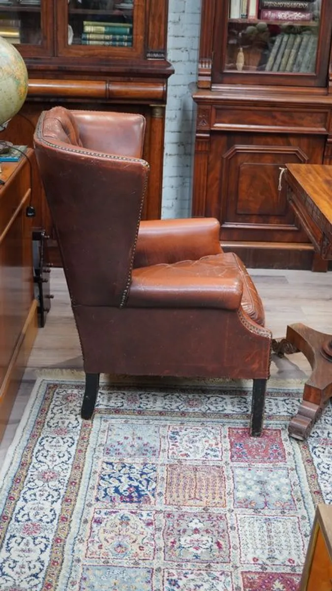Vintage Leather Ladies Wingback Chair - Image 3
