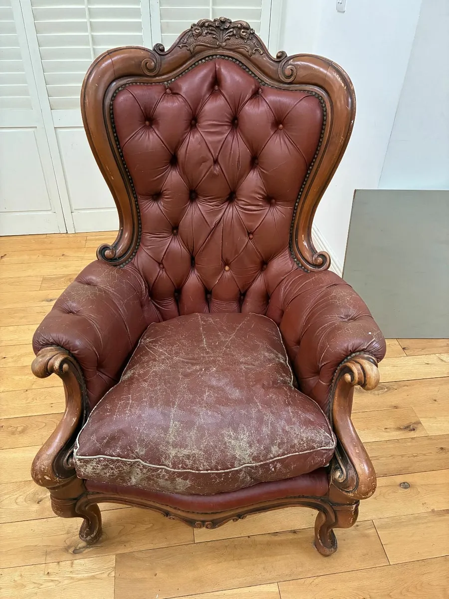 Victorian antique leather armchair - Image 1