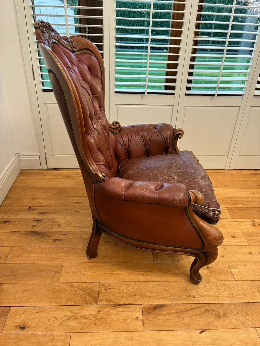 Victorian antique leather armchair - Image 3