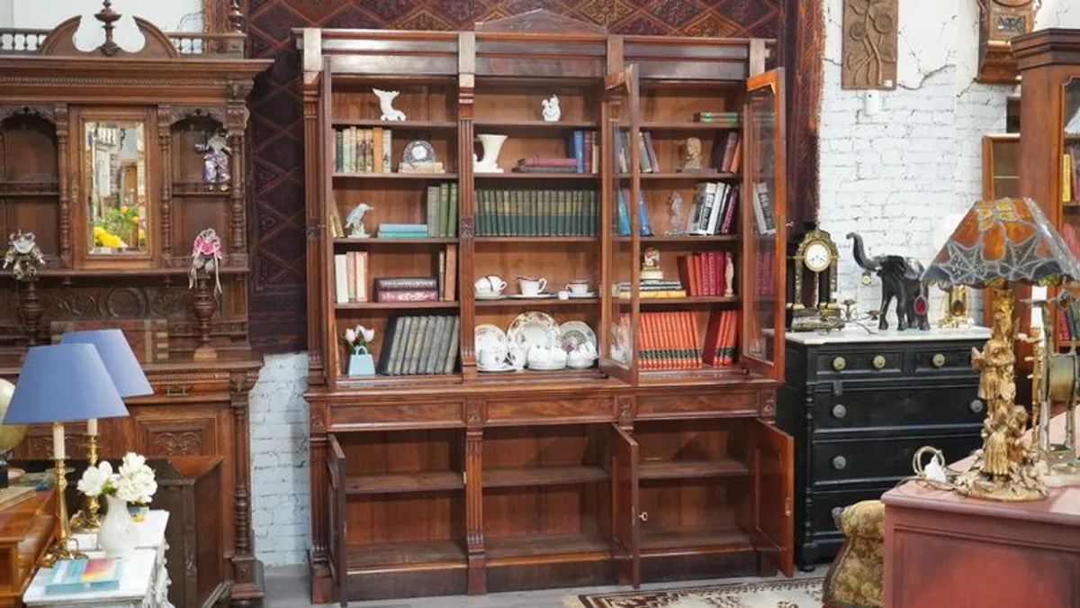 Antique Victorian Mahogany Breakfront Bookcase - Circa 1840 - Image 4