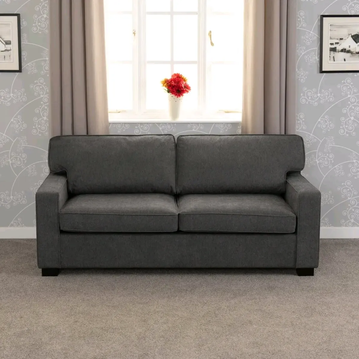 Dark Grey/Light Grey Fabric Sofa Bed - Image 1