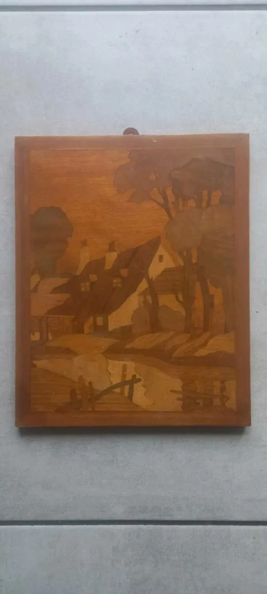 Beautiful Vintage 1970's wood marquetry panel - Image 2