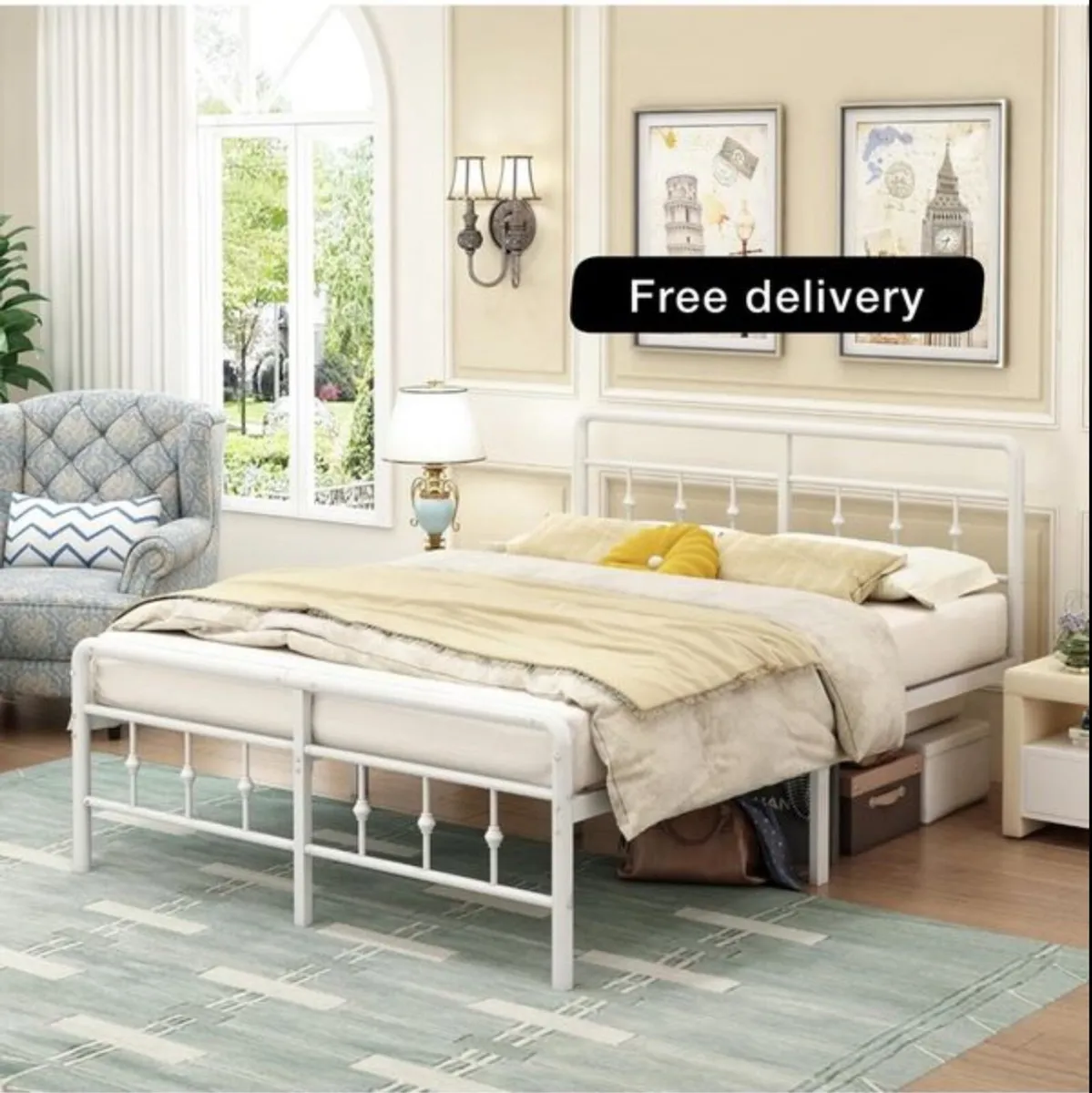 Small Double Bed Frame 4ft with Victorain Headboar