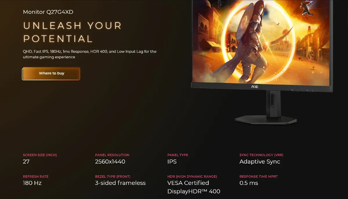 AOC 1440p 27inch 180hz 0.5ms - Image 4