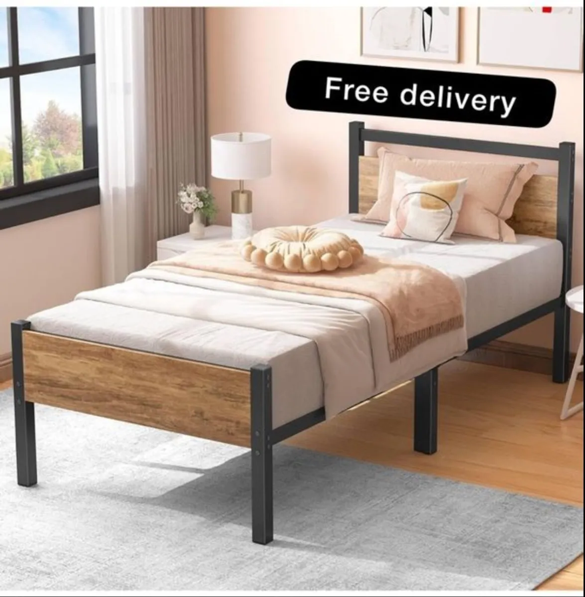 Single Bed Frames with Wood Headboard