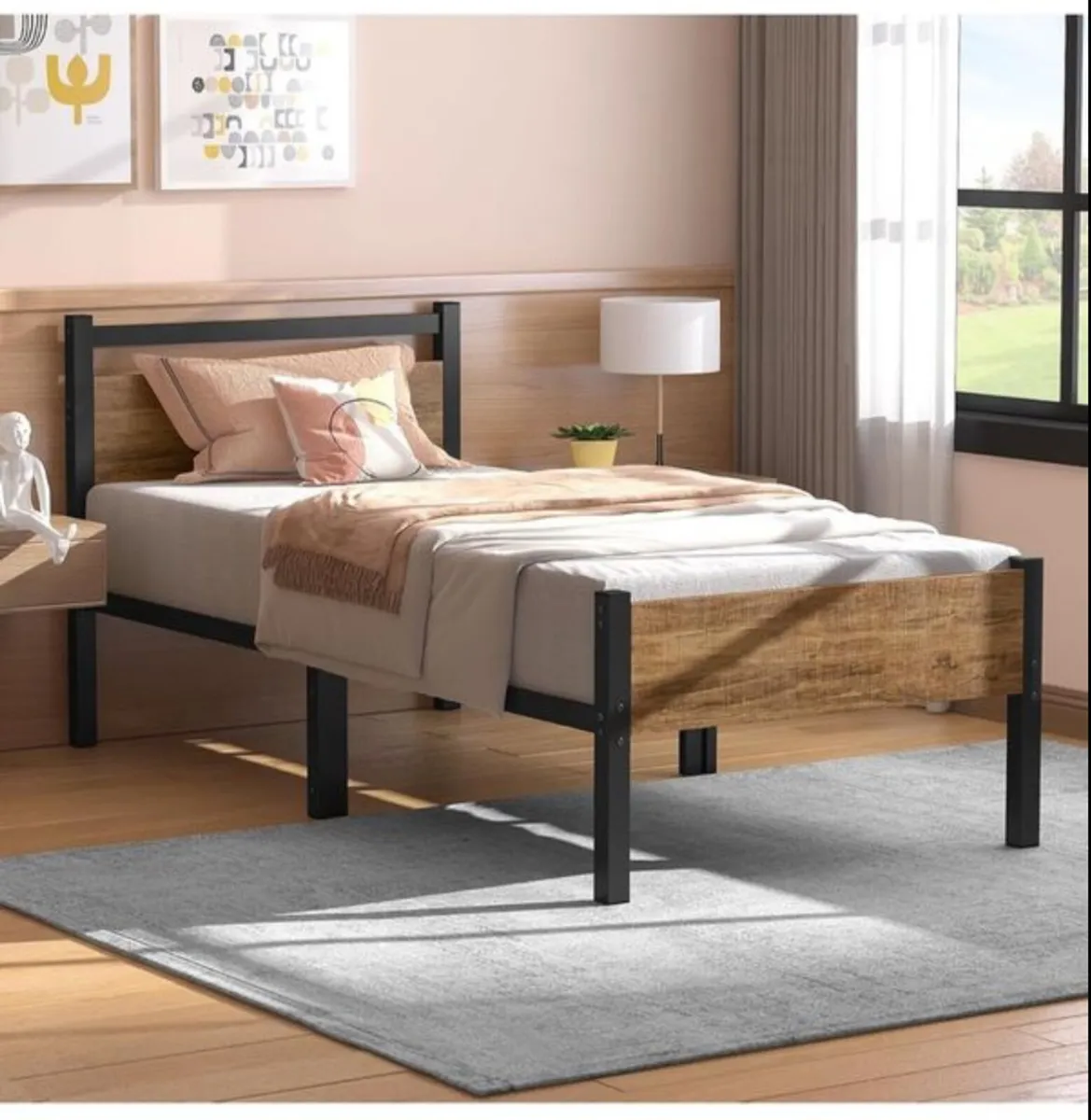 Single Bed Frames with Wood Headboard