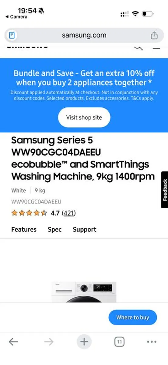 Samsung AI 9kg Washing Machine + Whirlpool Condenser Dryer - Image 3