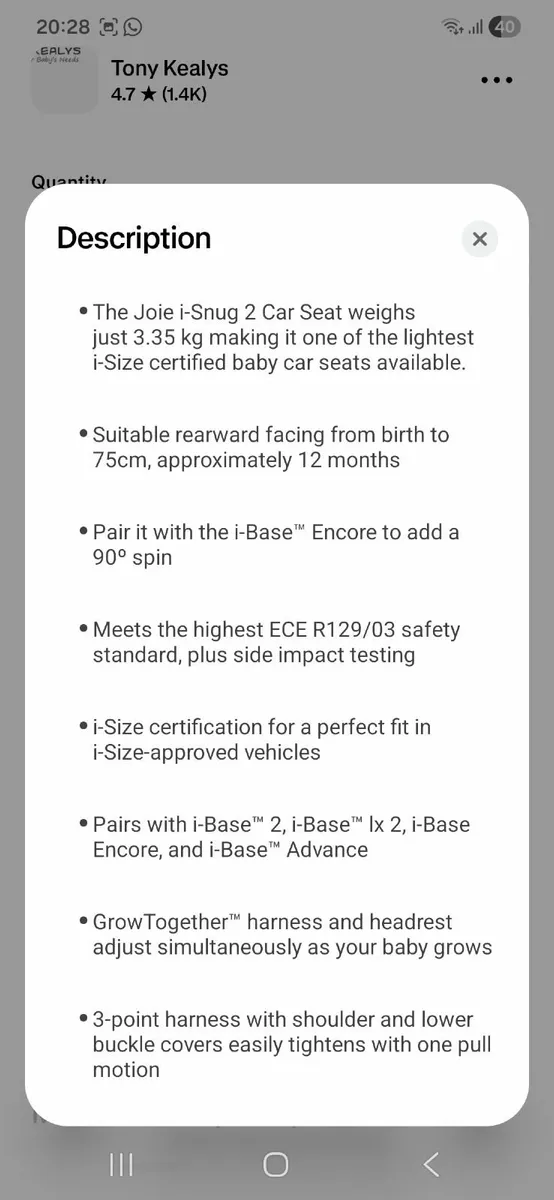 New Car Seat iSnug 2 - Image 3