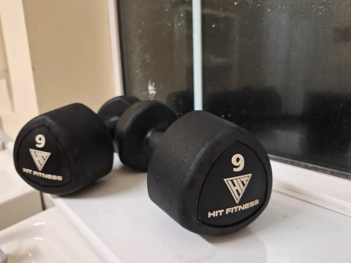 Hex Rubber Coated Cast Iron Dumbells 9kg - Image 1