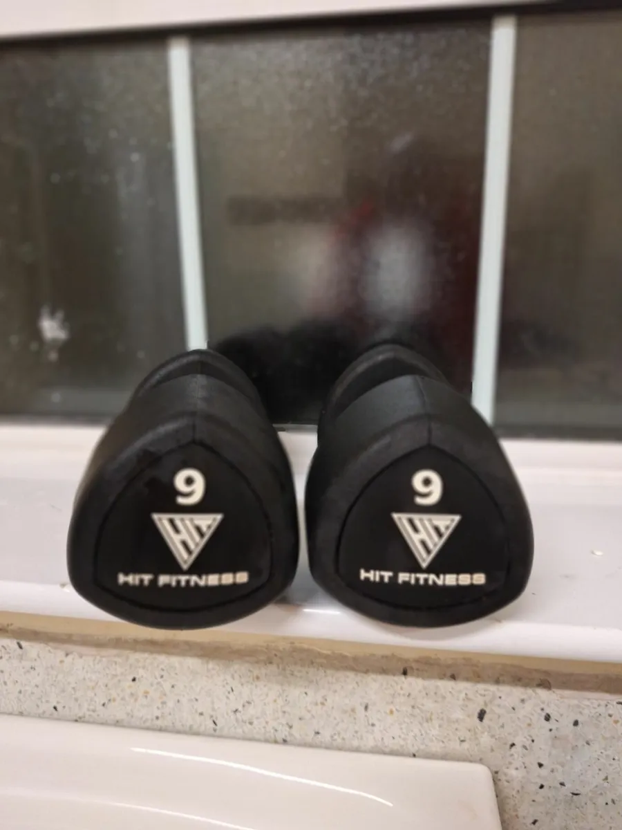 Hex Rubber Coated Cast Iron Dumbells 9kg - Image 2