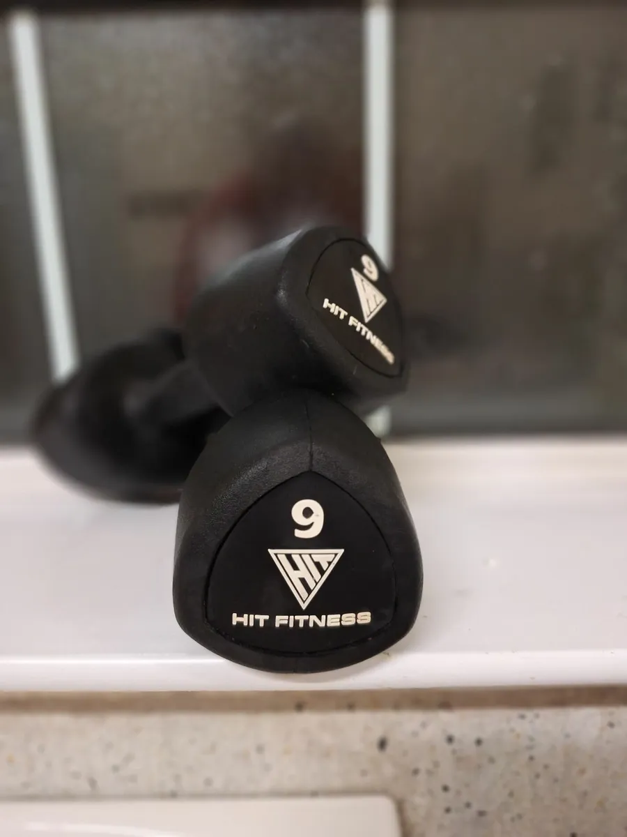 Hex Rubber Coated Cast Iron Dumbells 9kg - Image 3