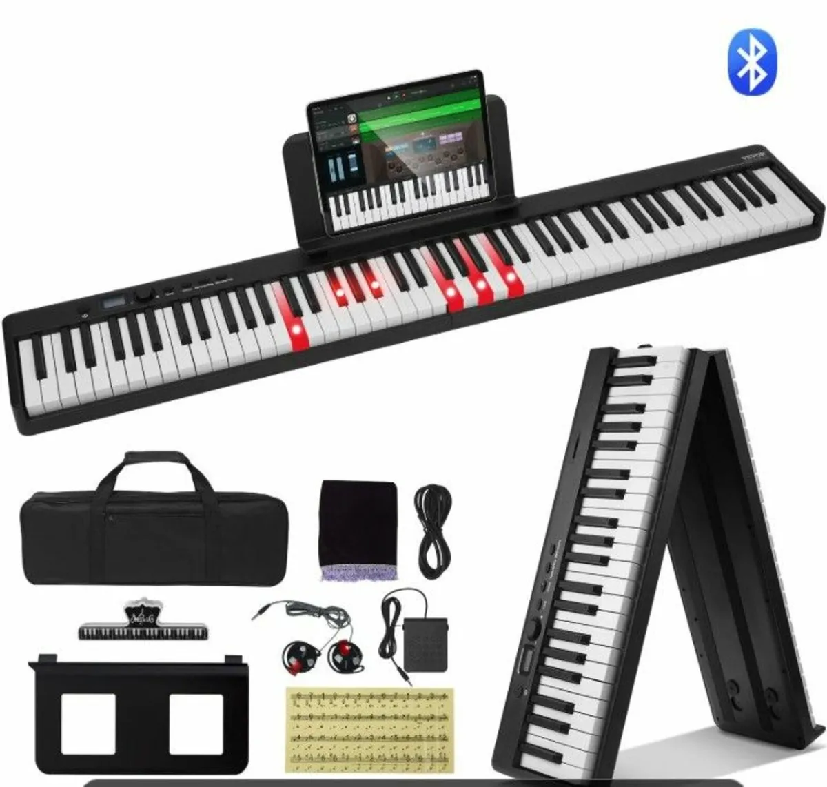 88-Key Folding Piano Digital Keyboard Bluetooth, - Image 1