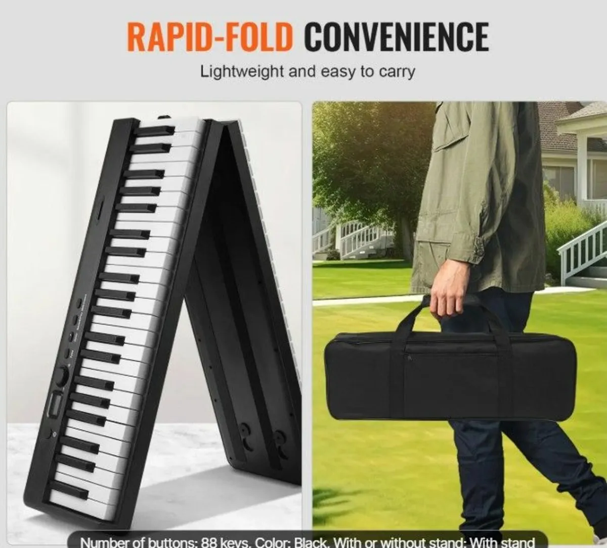 88-Key Folding Piano Digital Keyboard Bluetooth, - Image 4