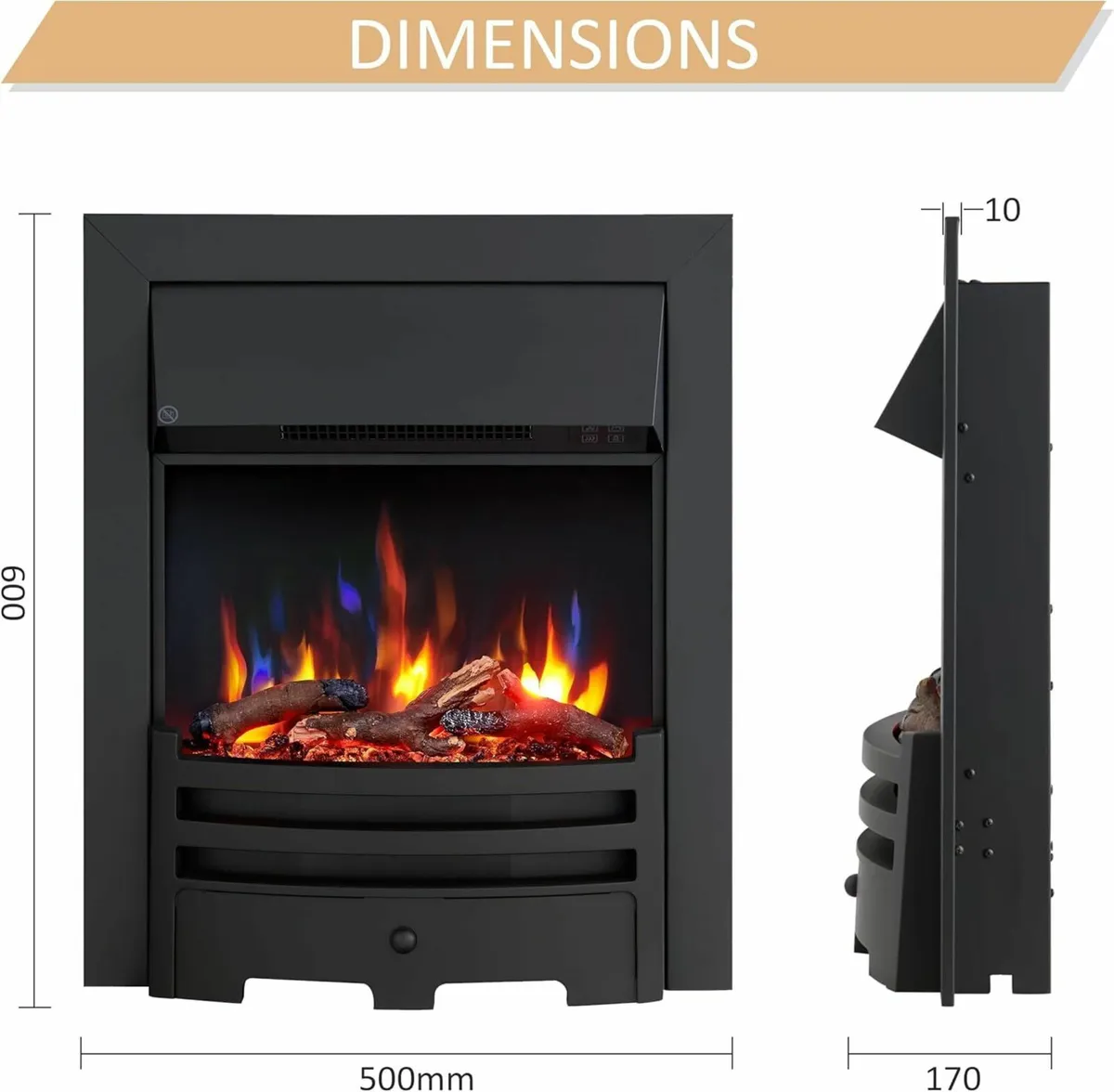 16’’ Fireplace Insert, 2000W Heater, Chrome Trim - Image 3