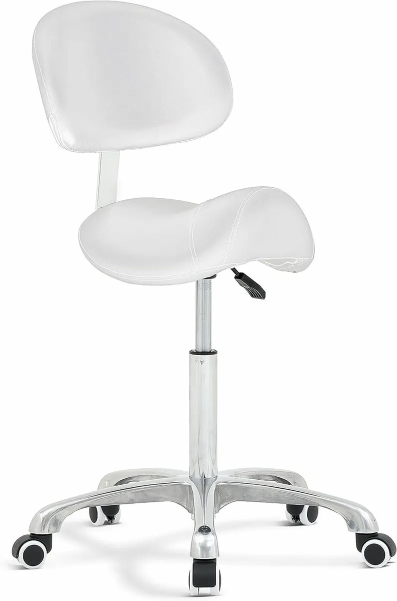 Adjustable Hydraulic Saddle Chair with Wheels - Image 2
