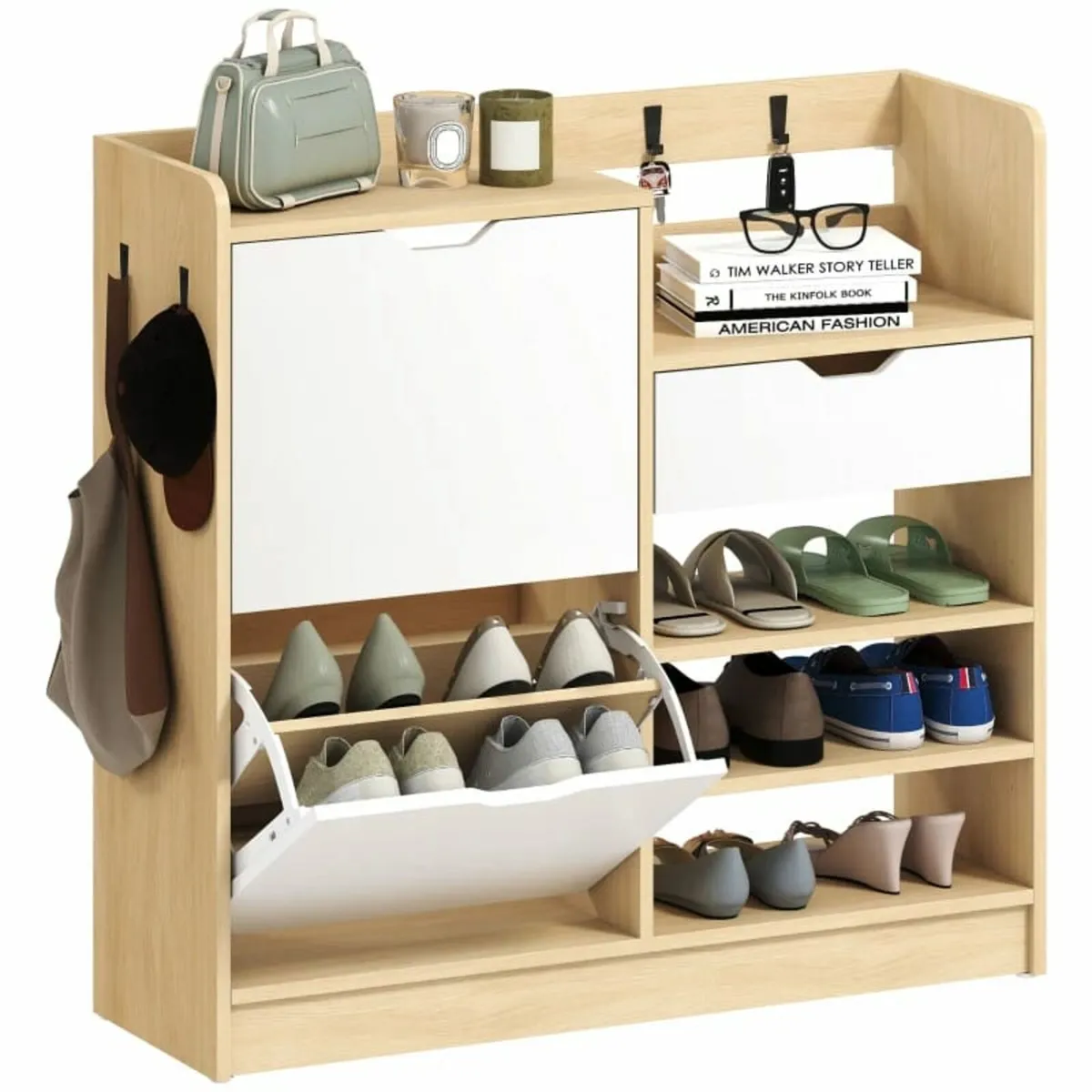 Shoe rack for hallway, shoe cabinet with tilt draw - Image 3