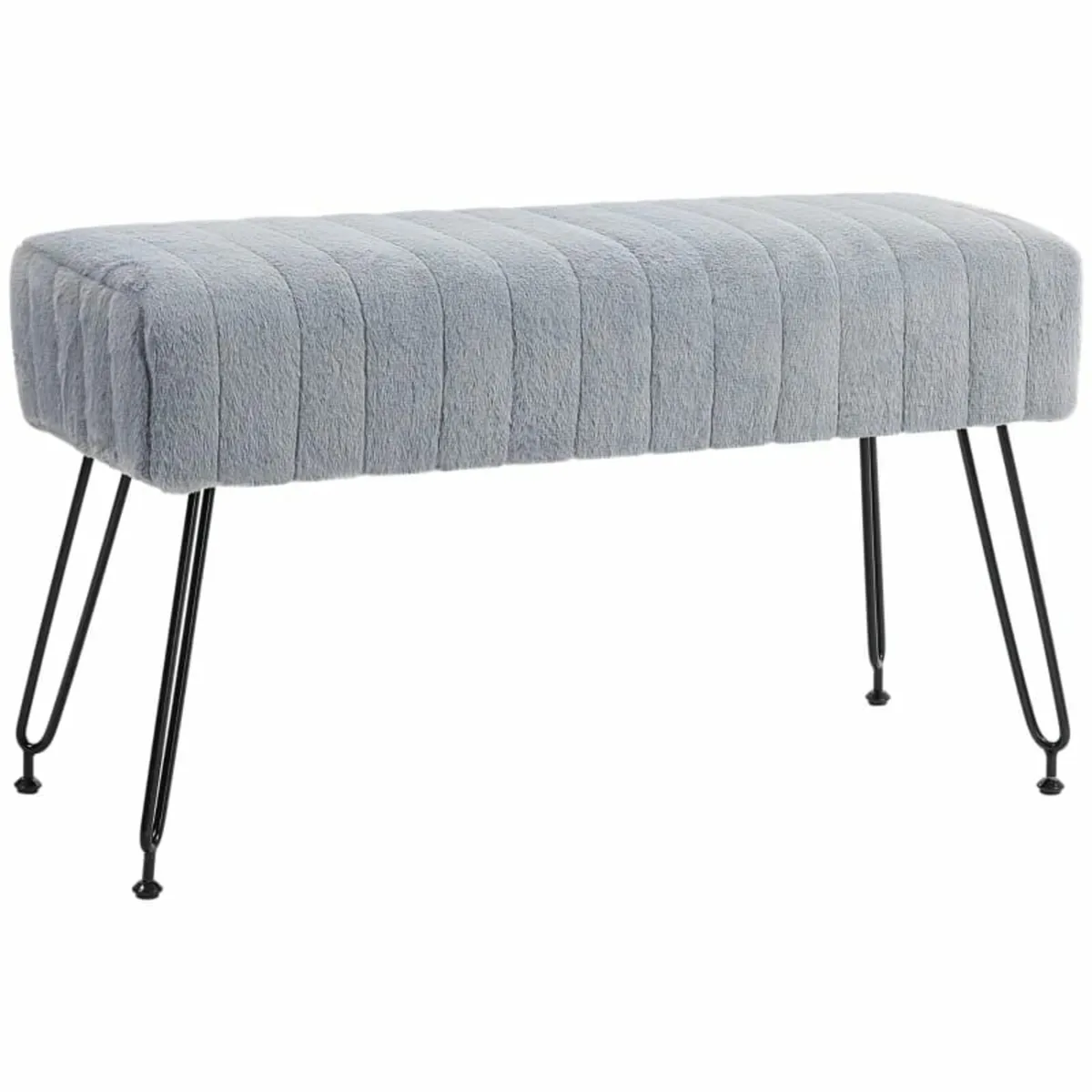 Bench, quilted seat, faux fur cover, metal legs, u - Image 2