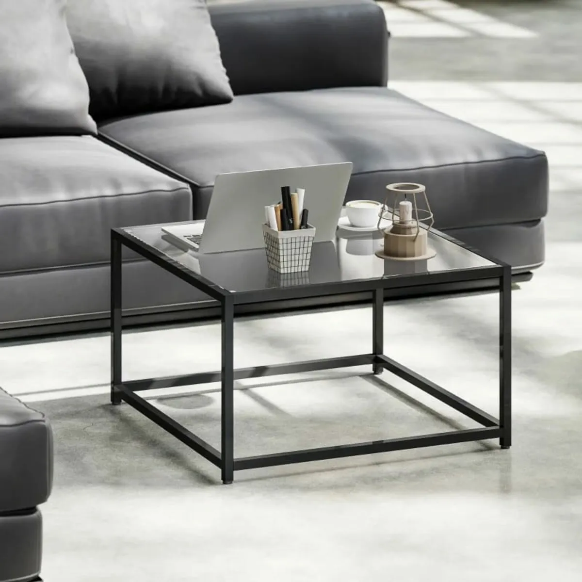 Square Coffee Table with Tempered Glass Top & Stee - Image 4