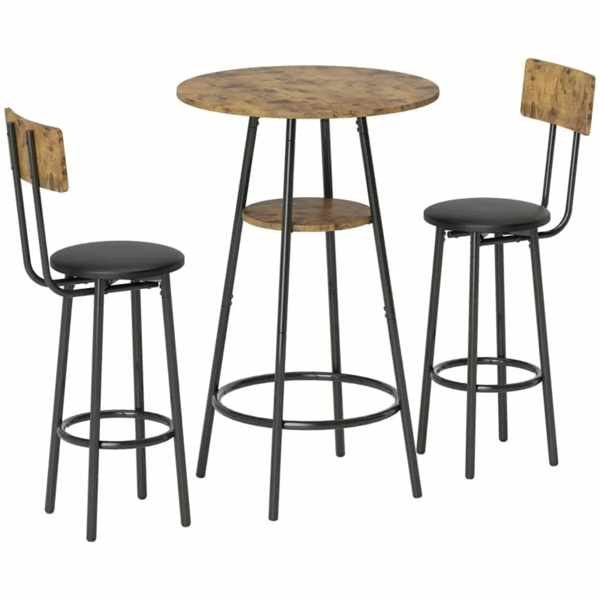 3-piece bar table set with 2 padded stools, faux l - Image 1