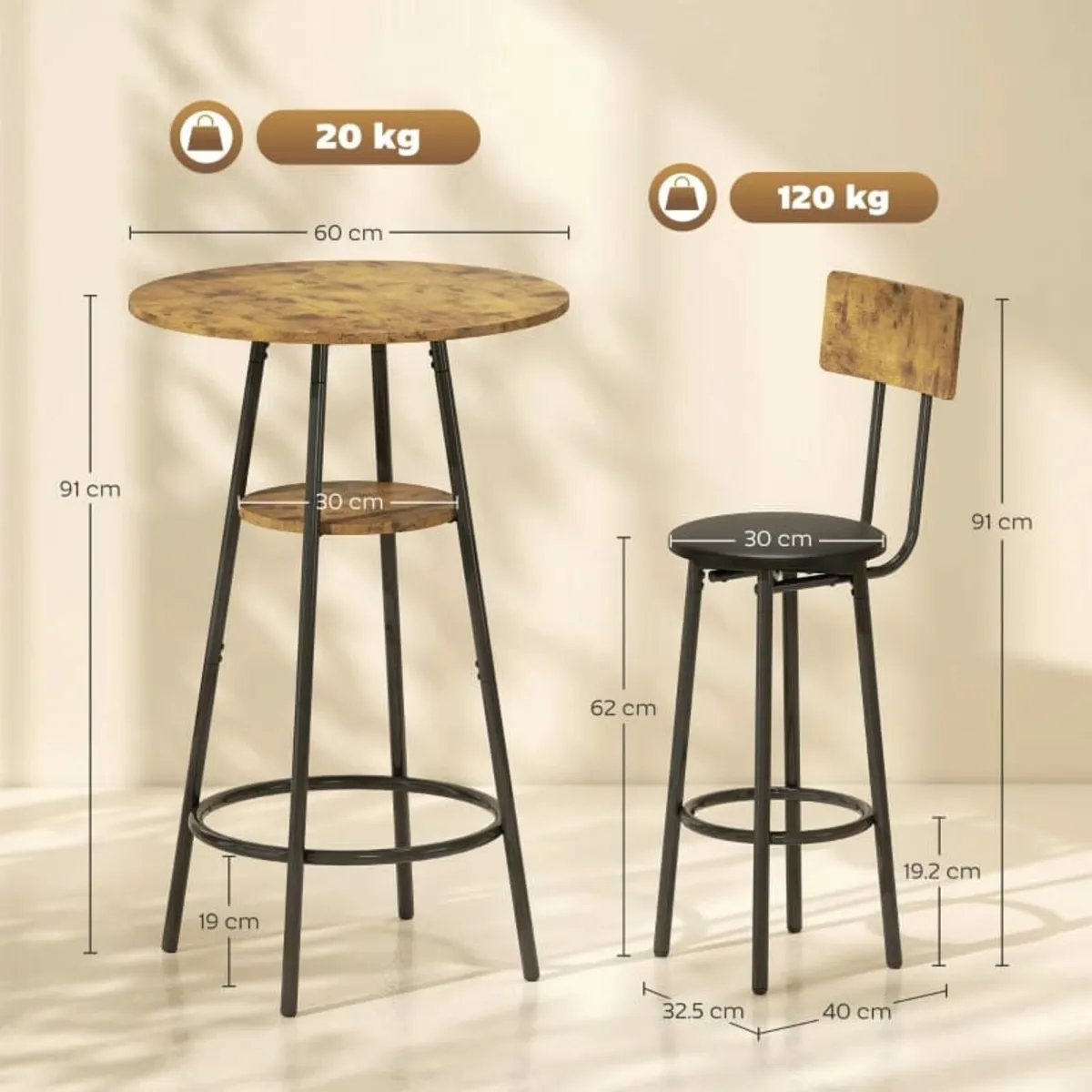 3-piece bar table set with 2 padded stools, faux l - Image 3