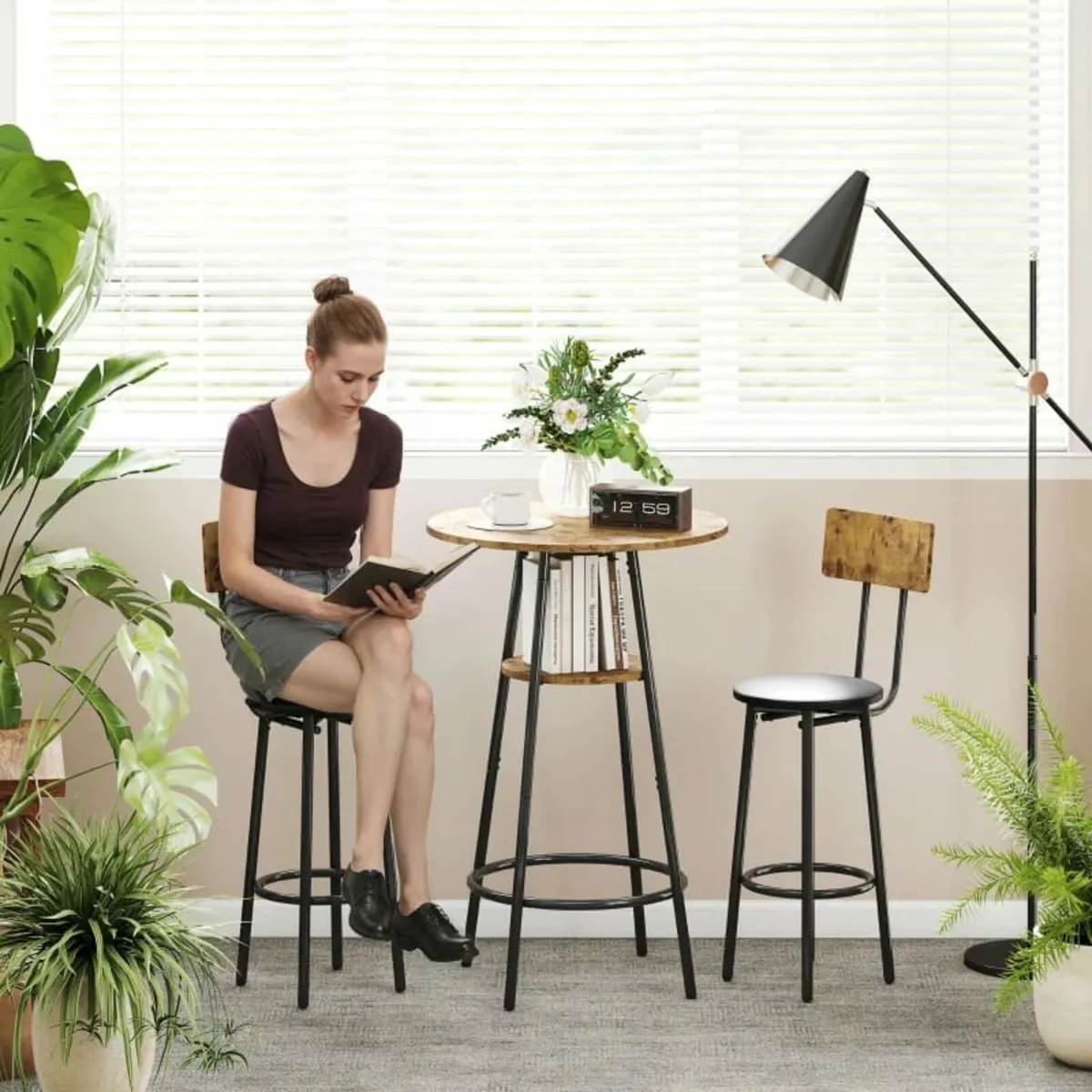 3-piece bar table set with 2 padded stools, faux l - Image 4