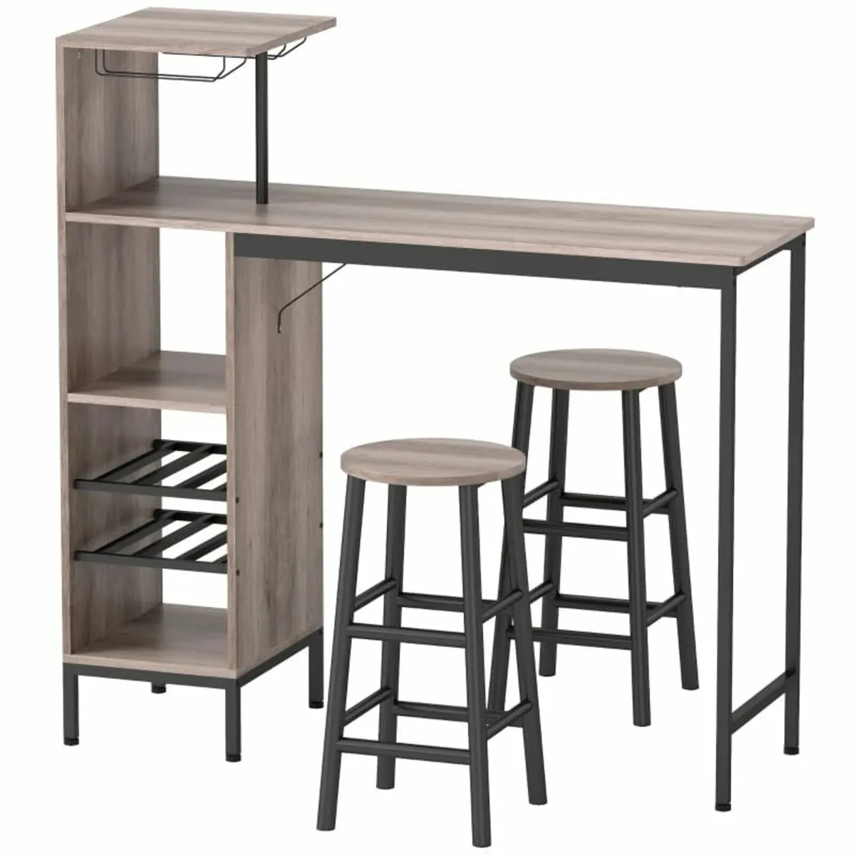 3-pc Bar Table Set with Storage, Wine Racks, Glass - Image 1