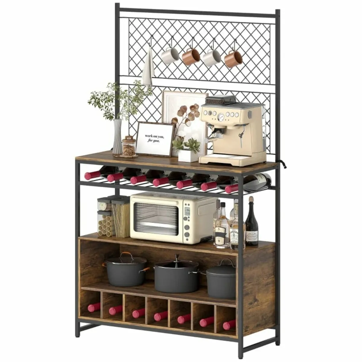 Kitchen rack with work surface, metal grid panels, - Image 2