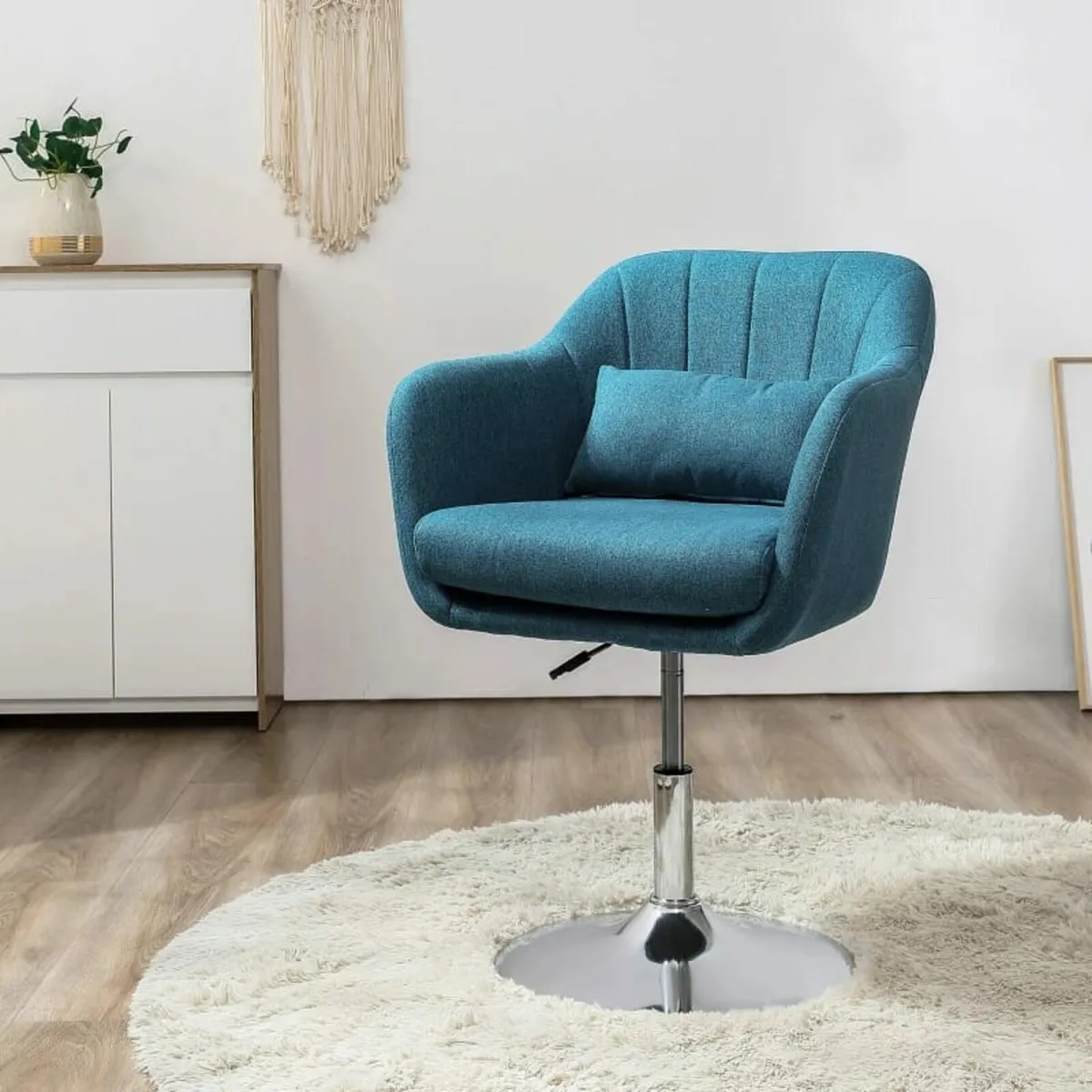 Leisure Chair with Metal Base, Modern Swivel Linen - Image 2