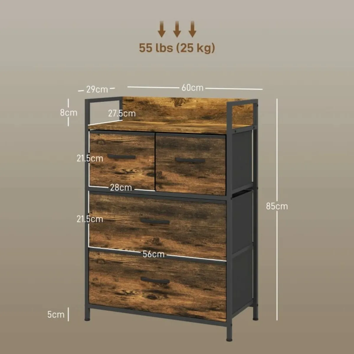 Rustic Chest of Four Fabric Drawers - Rustic Brown - Image 3