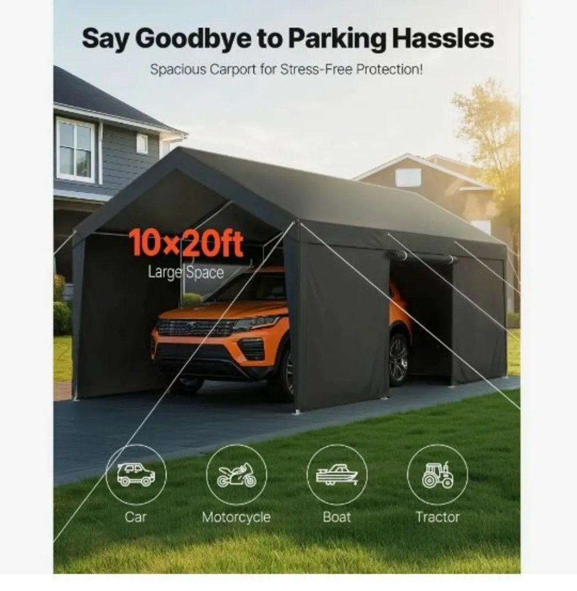 Carport, 10 x 20 FT Outdoor Car Canopy - Image 3