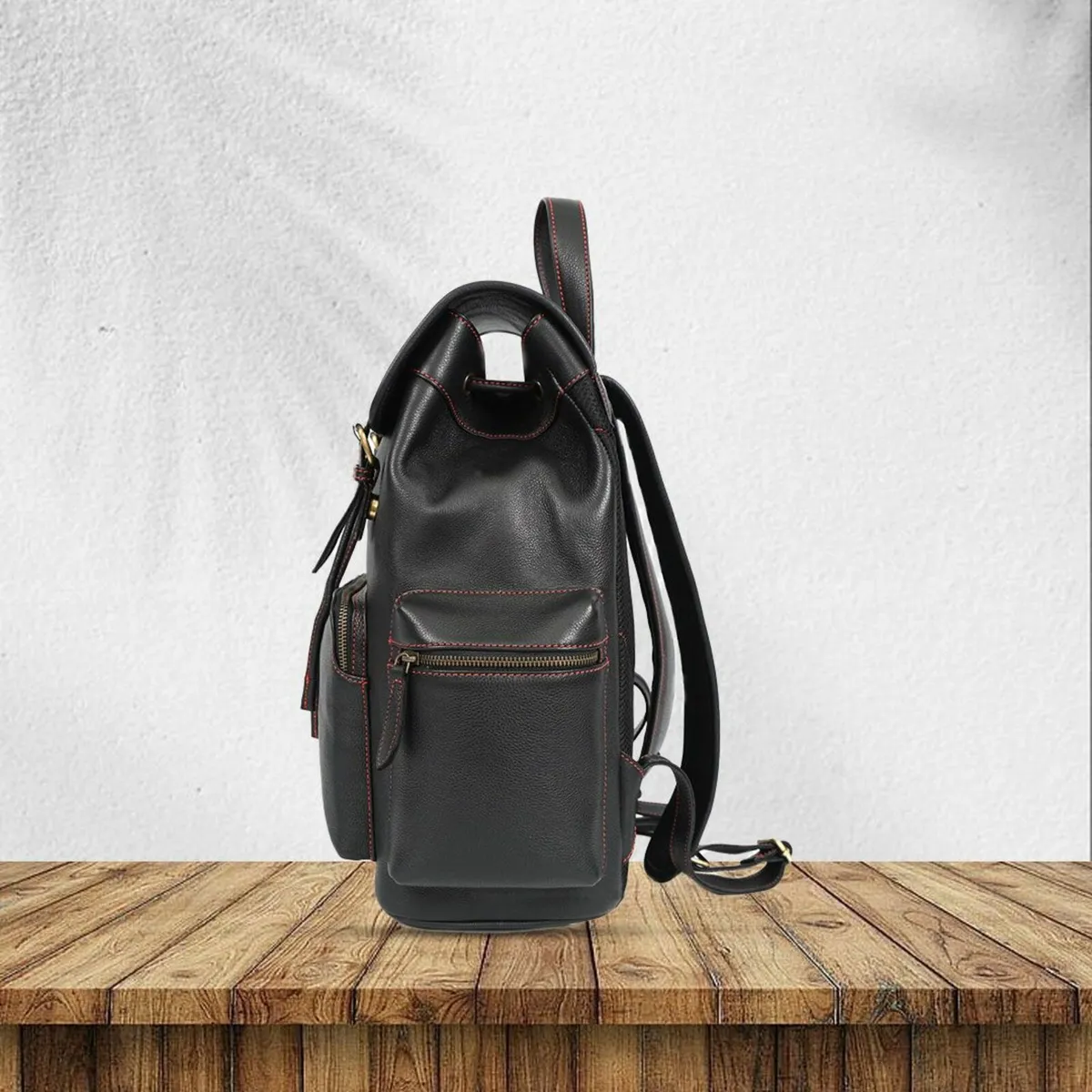 Premium Black Leather Backpack Travel Bag - Image 2