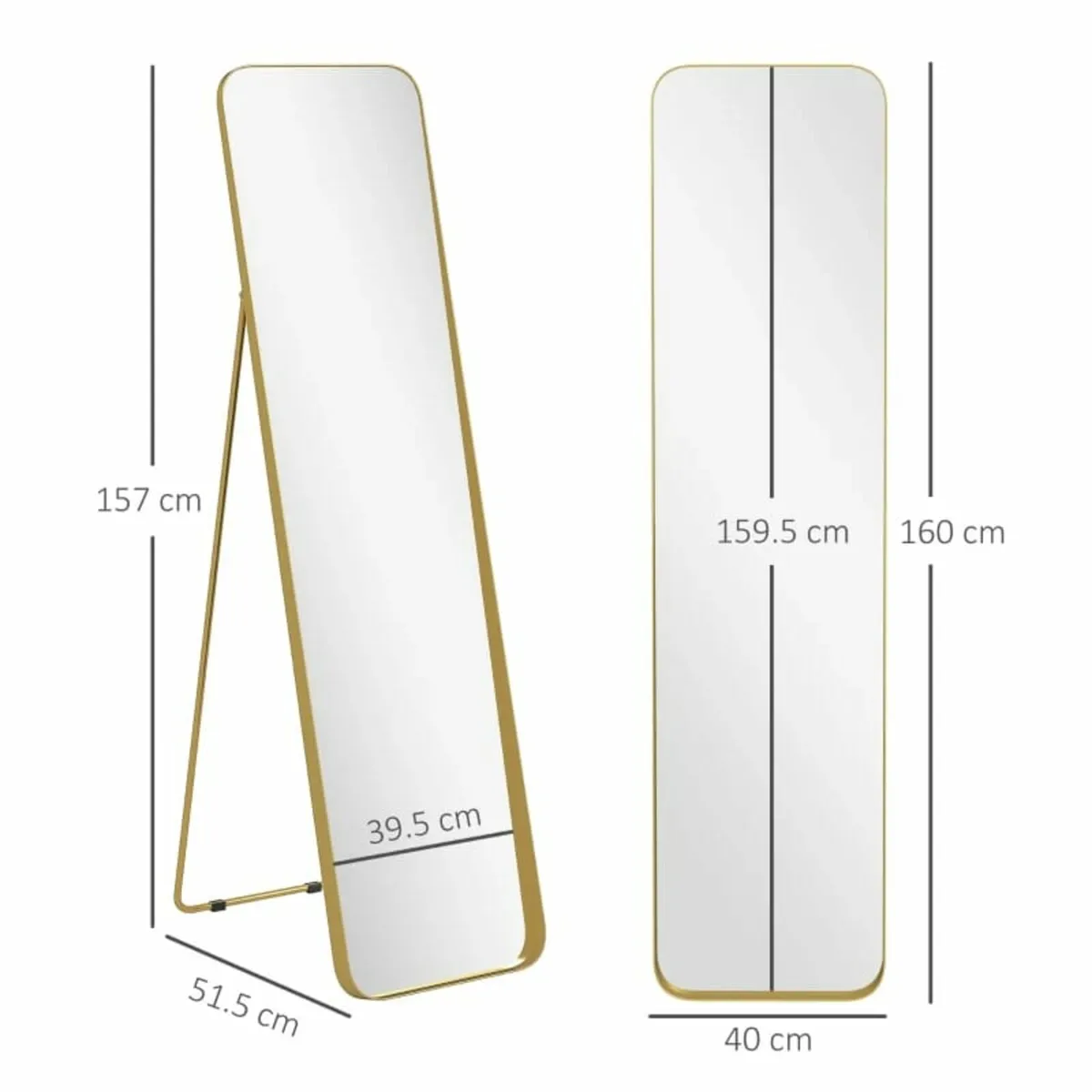 40 x 160 cm Rectangular Full Length Mirror - Gold - Image 3