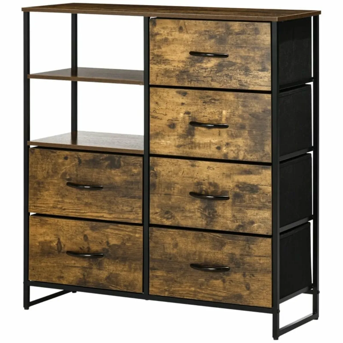 Dresser with six drawers, open shelves, MDF and st - Image 2