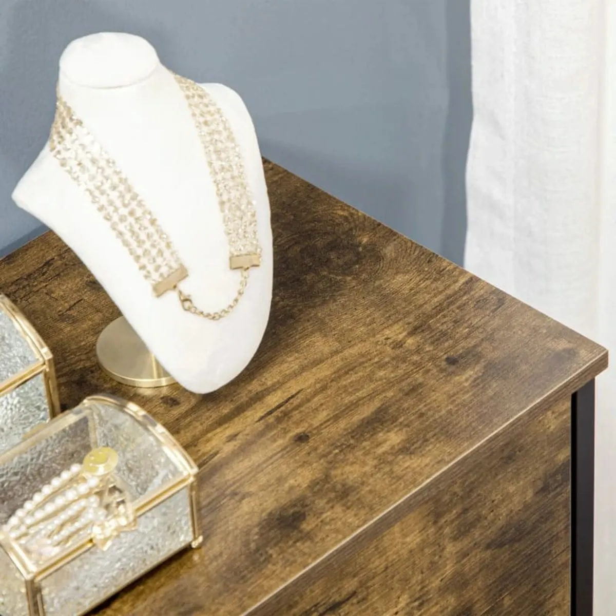 Dresser with six drawers, open shelves, MDF and st - Image 4