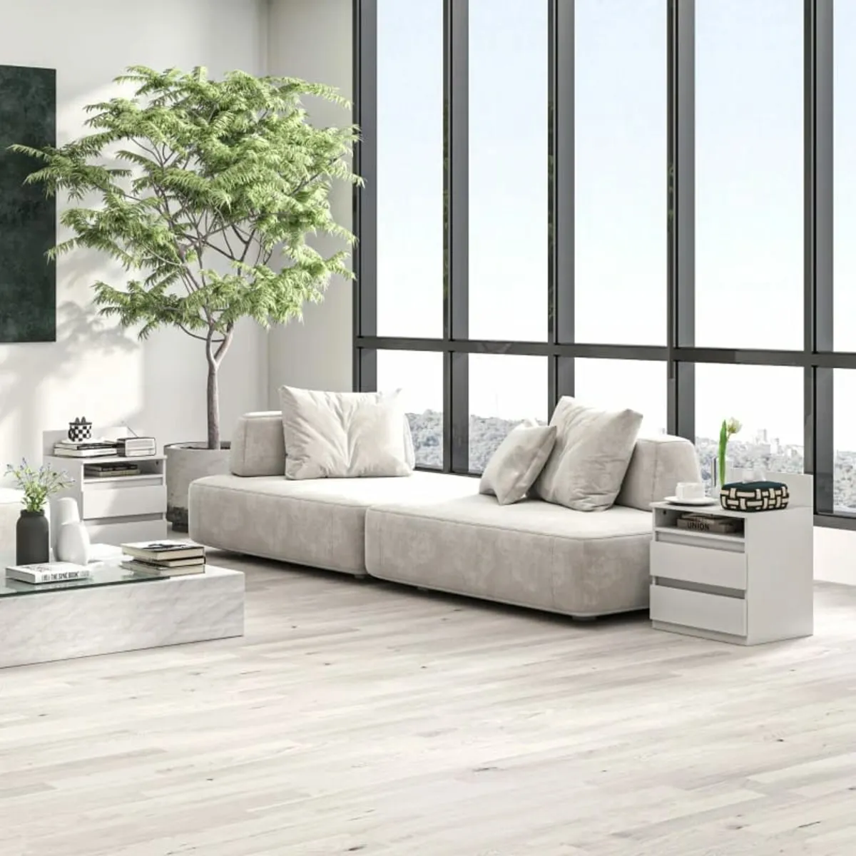 Nightstand 2-pack with drawers and shelf, modern s - Image 4