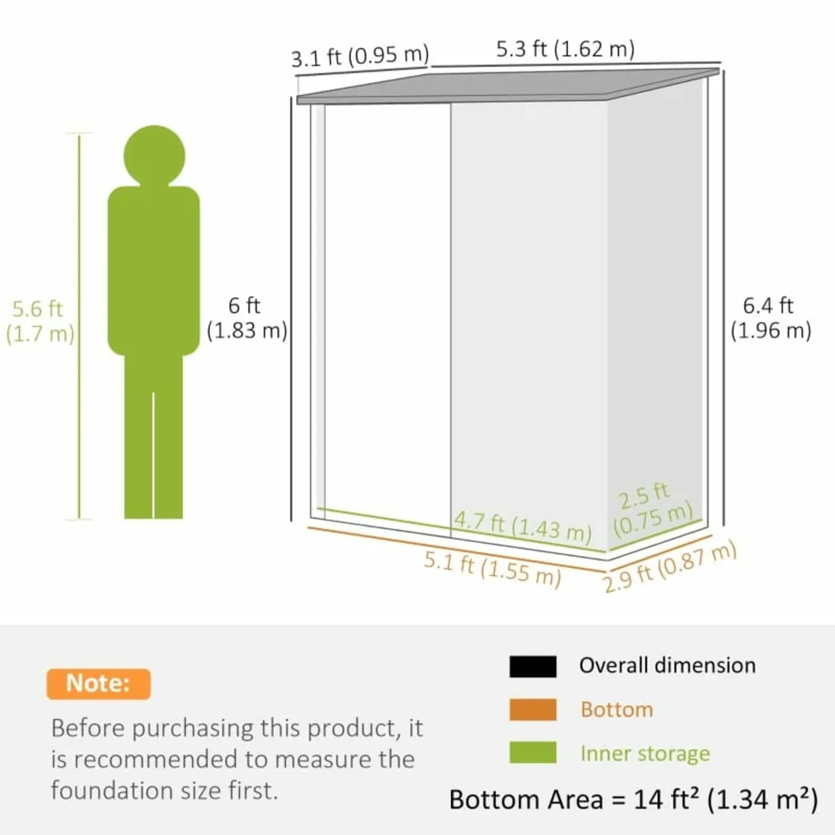5.3ft× 3.1ft Outdoor Storage Shed, Steel Garden Sh - Image 4