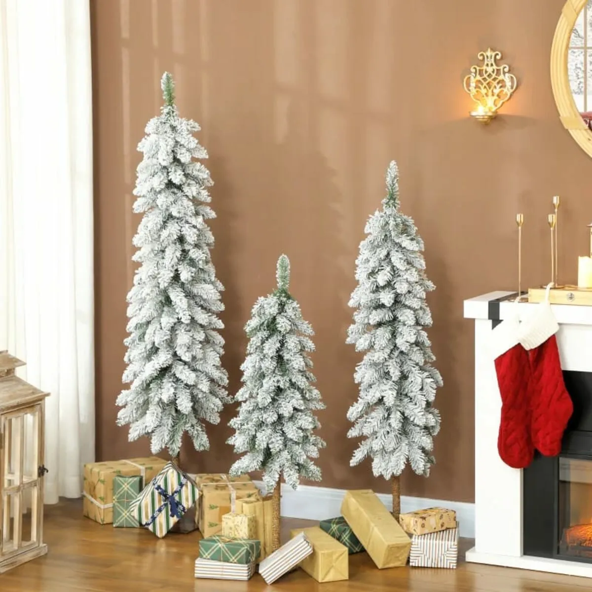 3-Piece Snow-Covered Artificial Pine Trees, 3 Size - Image 2