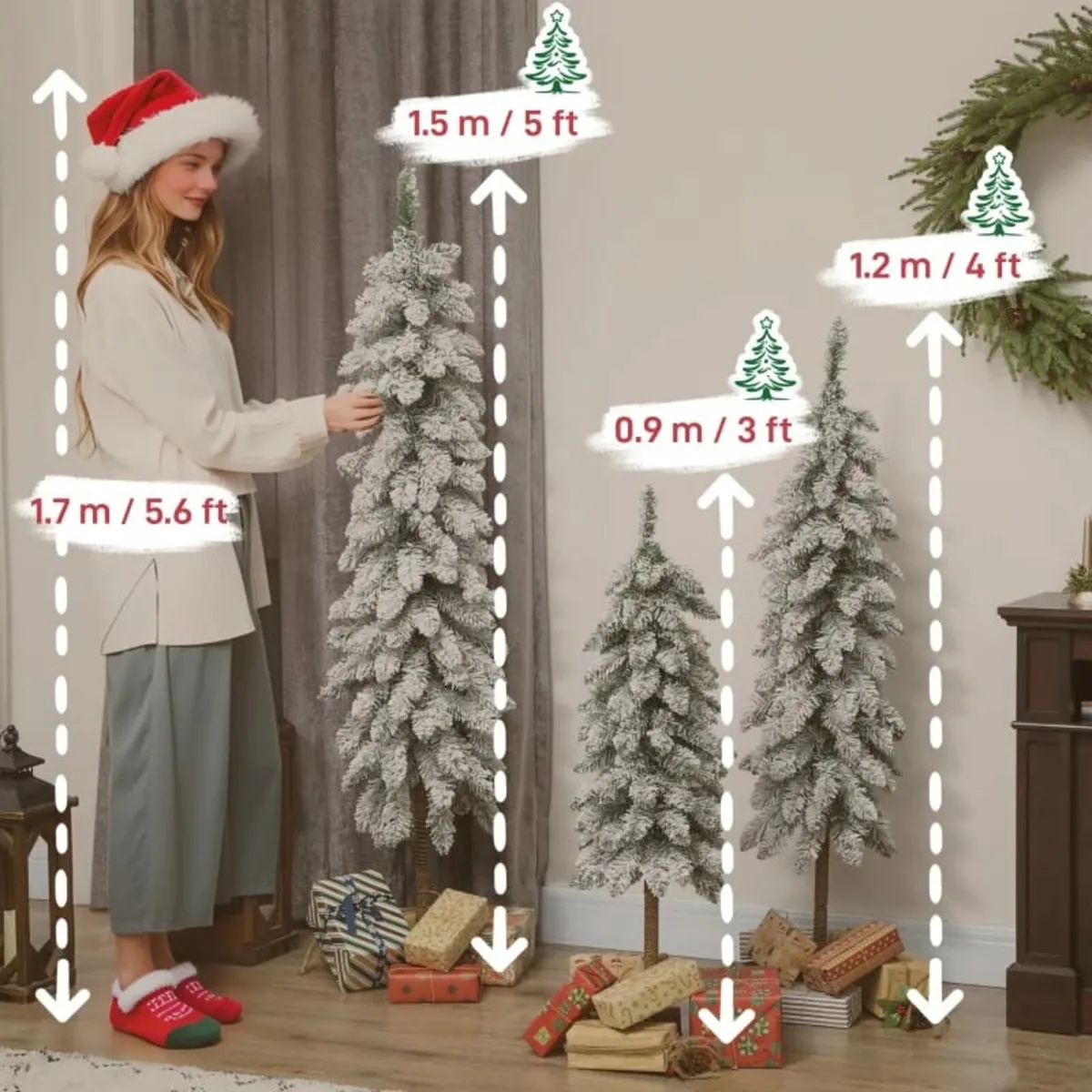 3-Piece Snow-Covered Artificial Pine Trees, 3 Size - Image 3