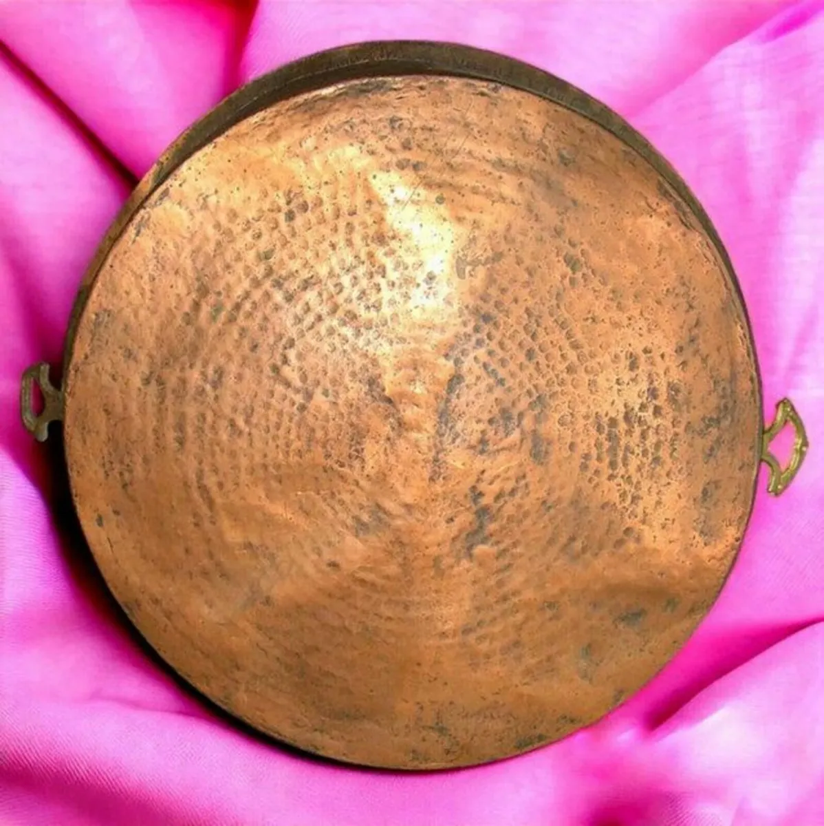 Large Vintage Copper Pan with Brass Handles - Image 1