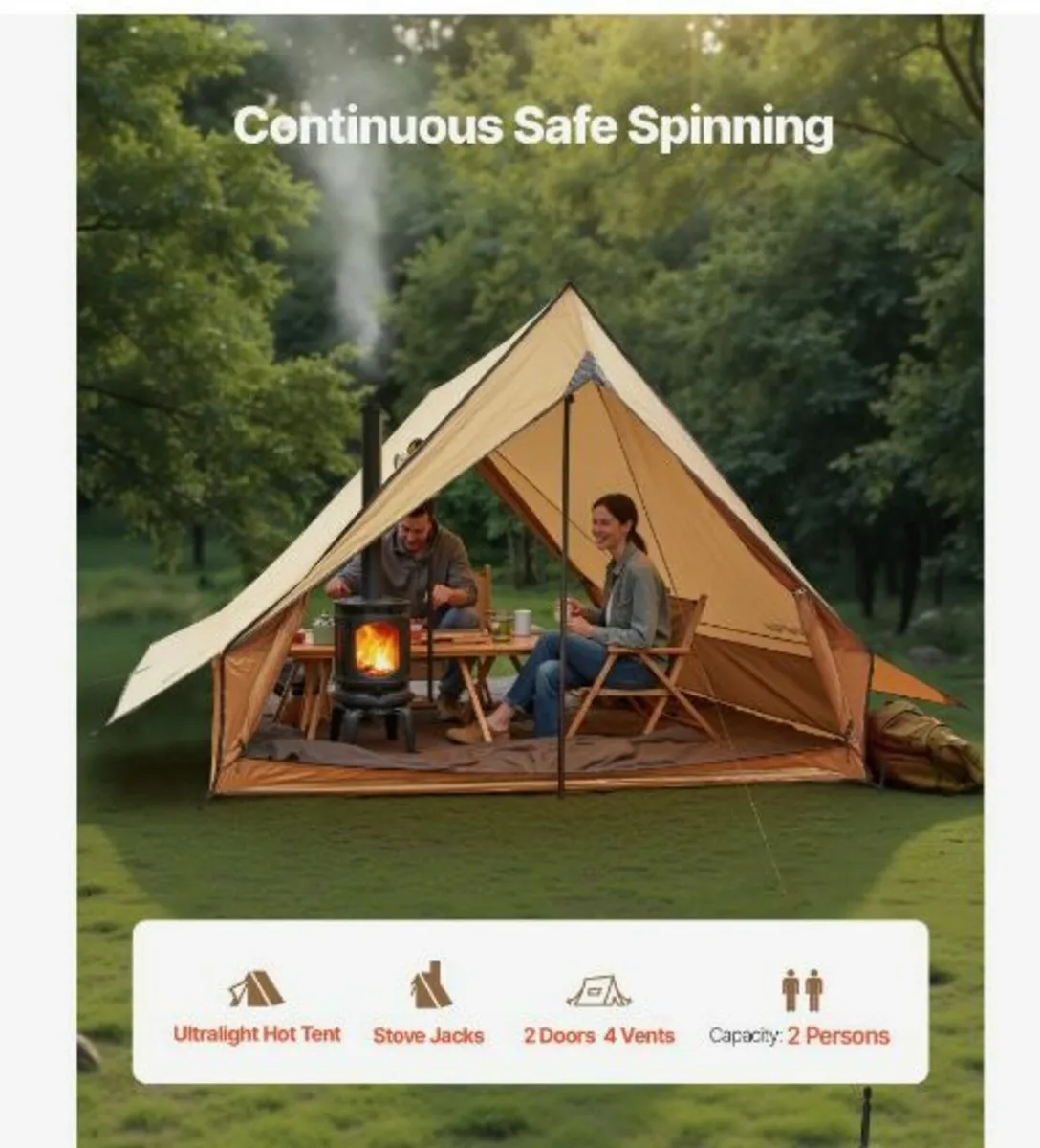 Camping Hot Tent, 2 Persons Cabin Tent - Image 2