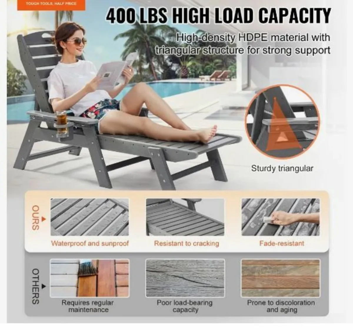 Chaise Lounge Chair, 181 kg Weight Capacity - Image 2