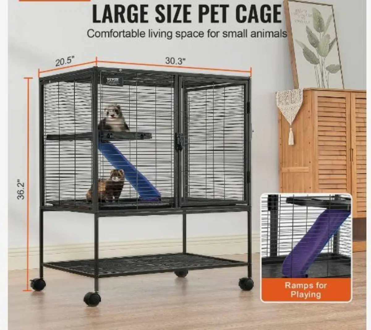 36" Rolling Metal Ferret Cage - Image 2