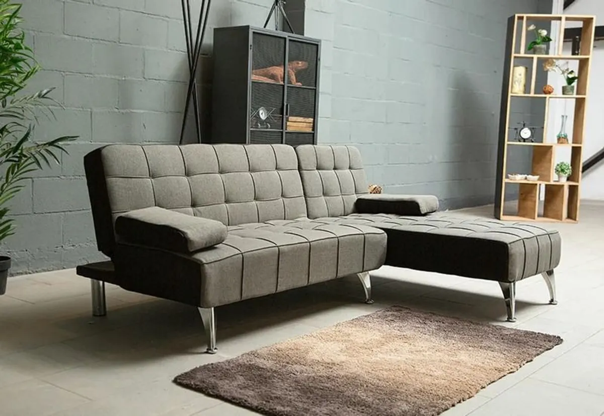 DARK GREY fabric Sofa Bed with Chaise and Cushions - Image 4