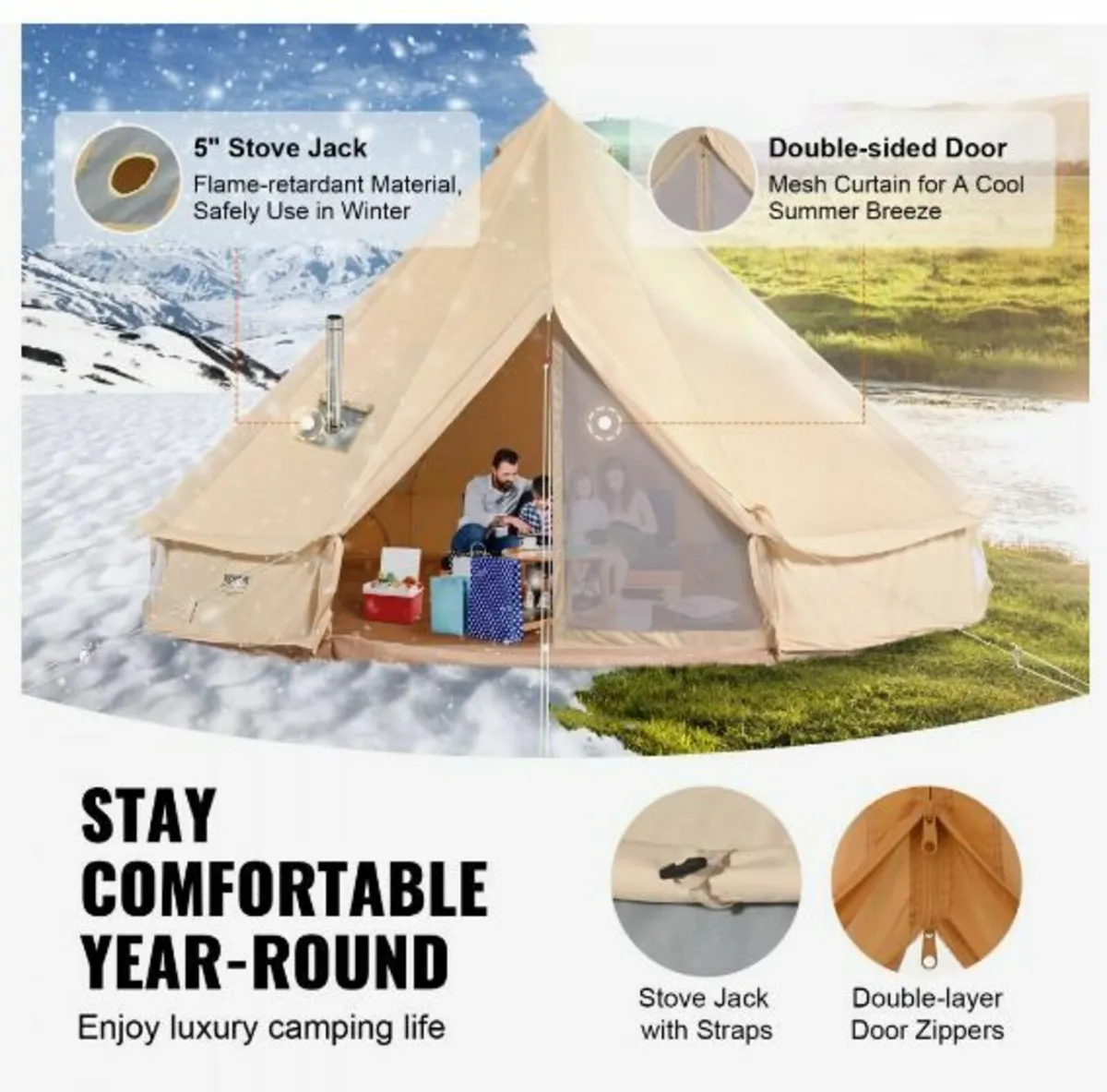 Canvas Bell Tent, 4 Seasons 6 m/19.68 ft - Image 4