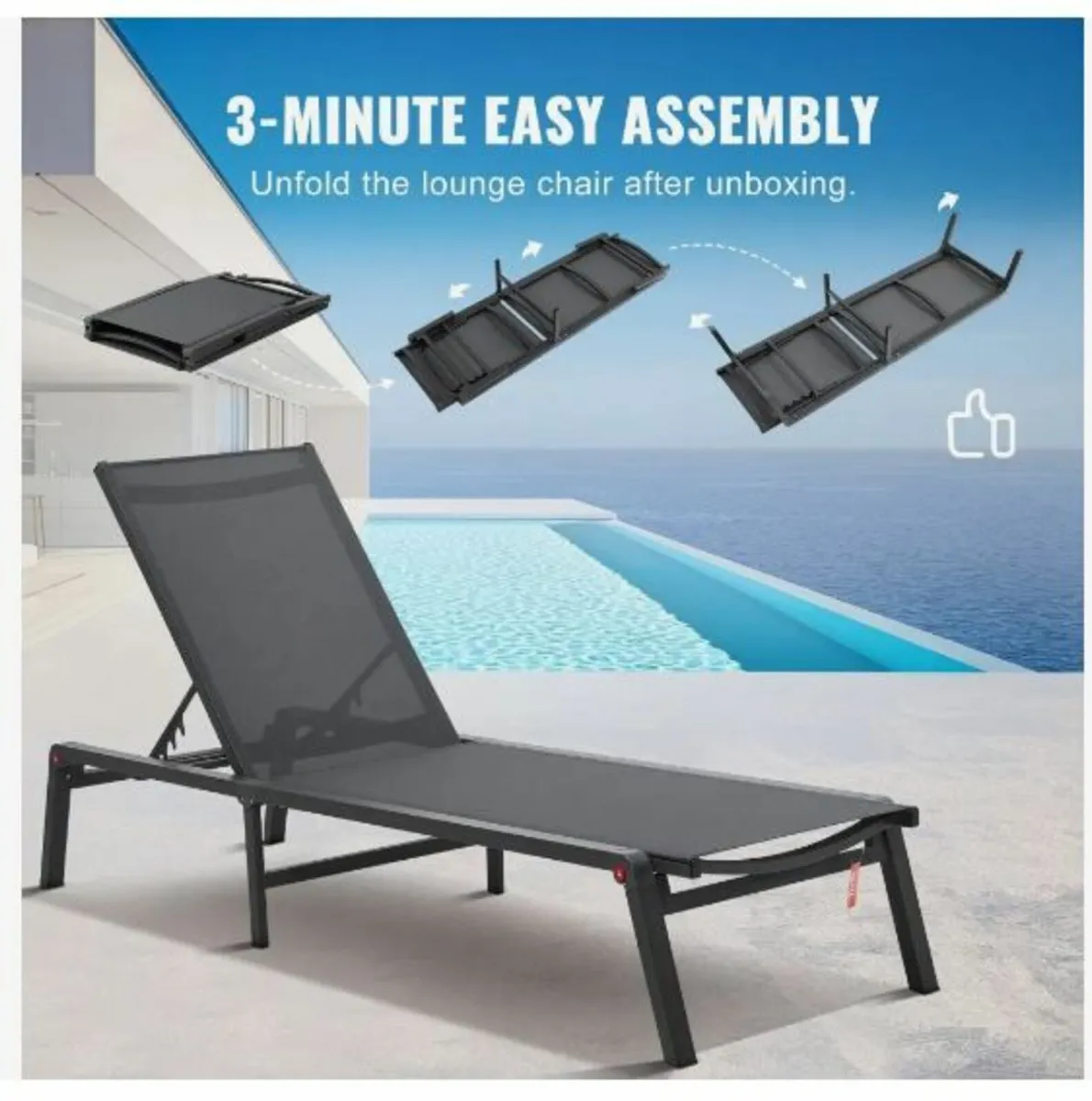 Chaise Lounge Chairs Outdoor, Aluminum - Image 4