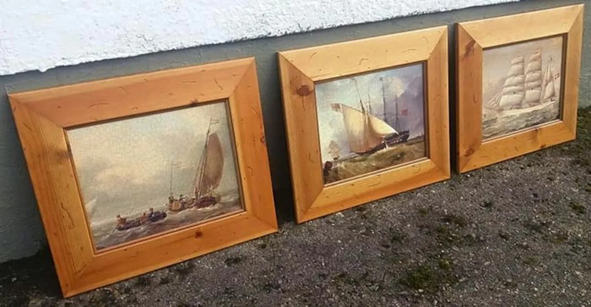 3 New Seascape / Nautical crackle pine frame art - Image 1