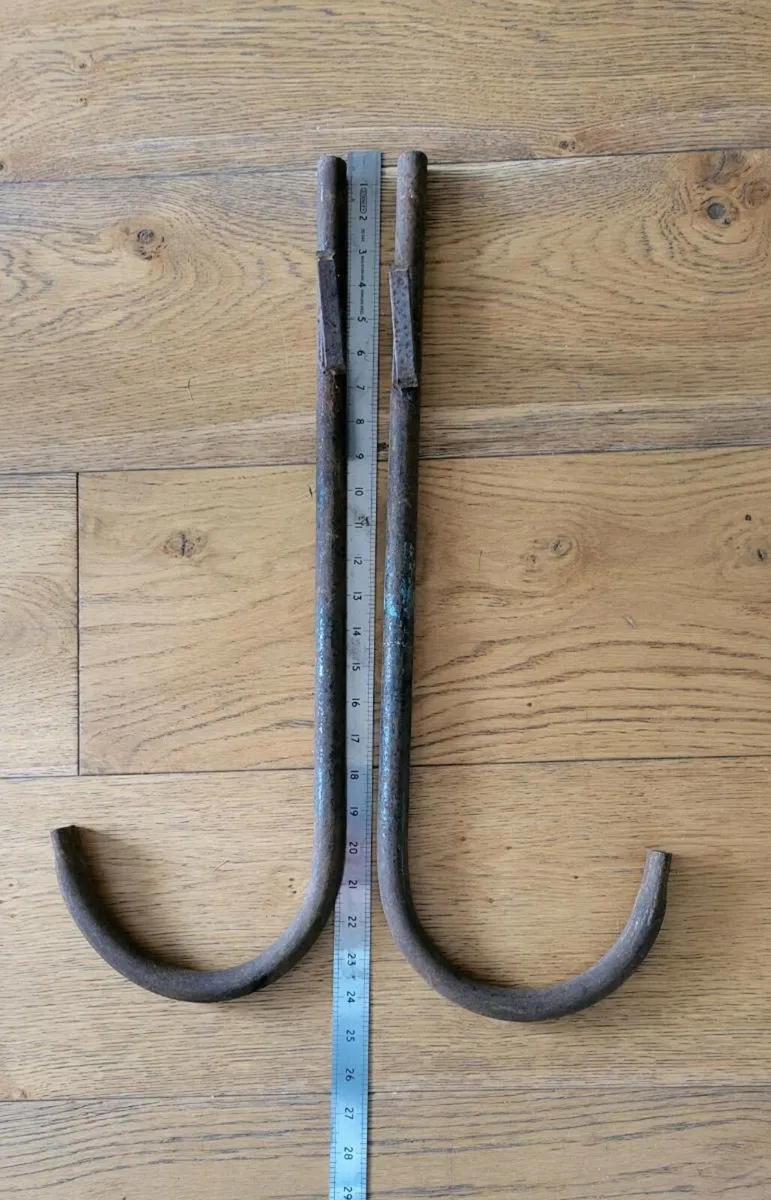 Pair hand forged barn hooks - Image 1