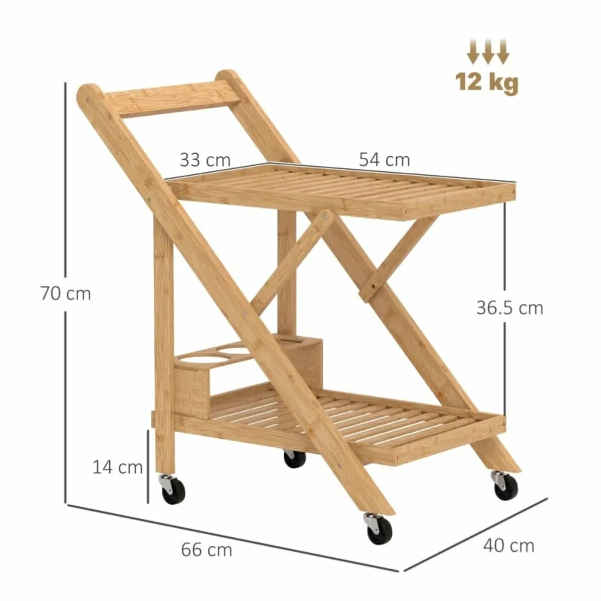 Kitchen trolley on wheels, Serving cart with 3 win - Image 3