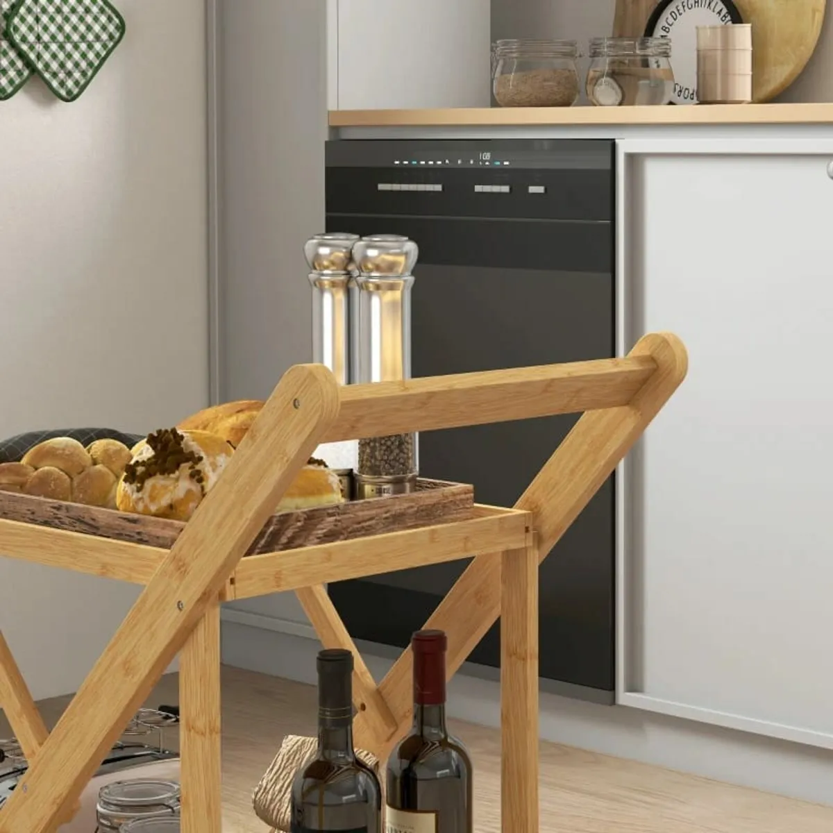 Kitchen trolley on wheels, Serving cart with 3 win - Image 4